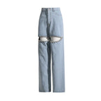 High Waist Long Rhinestone Hollow-Out Wide Leg Pants for Women
