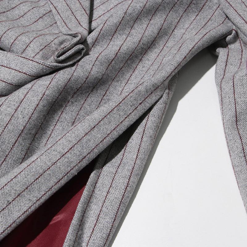Vintage Lazy Style Grey Striped Irregular Design Blazer for Women. - Styeenigma