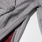 Vintage Lazy Style Grey Striped Irregular Design Blazer for Women. - Styeenigma