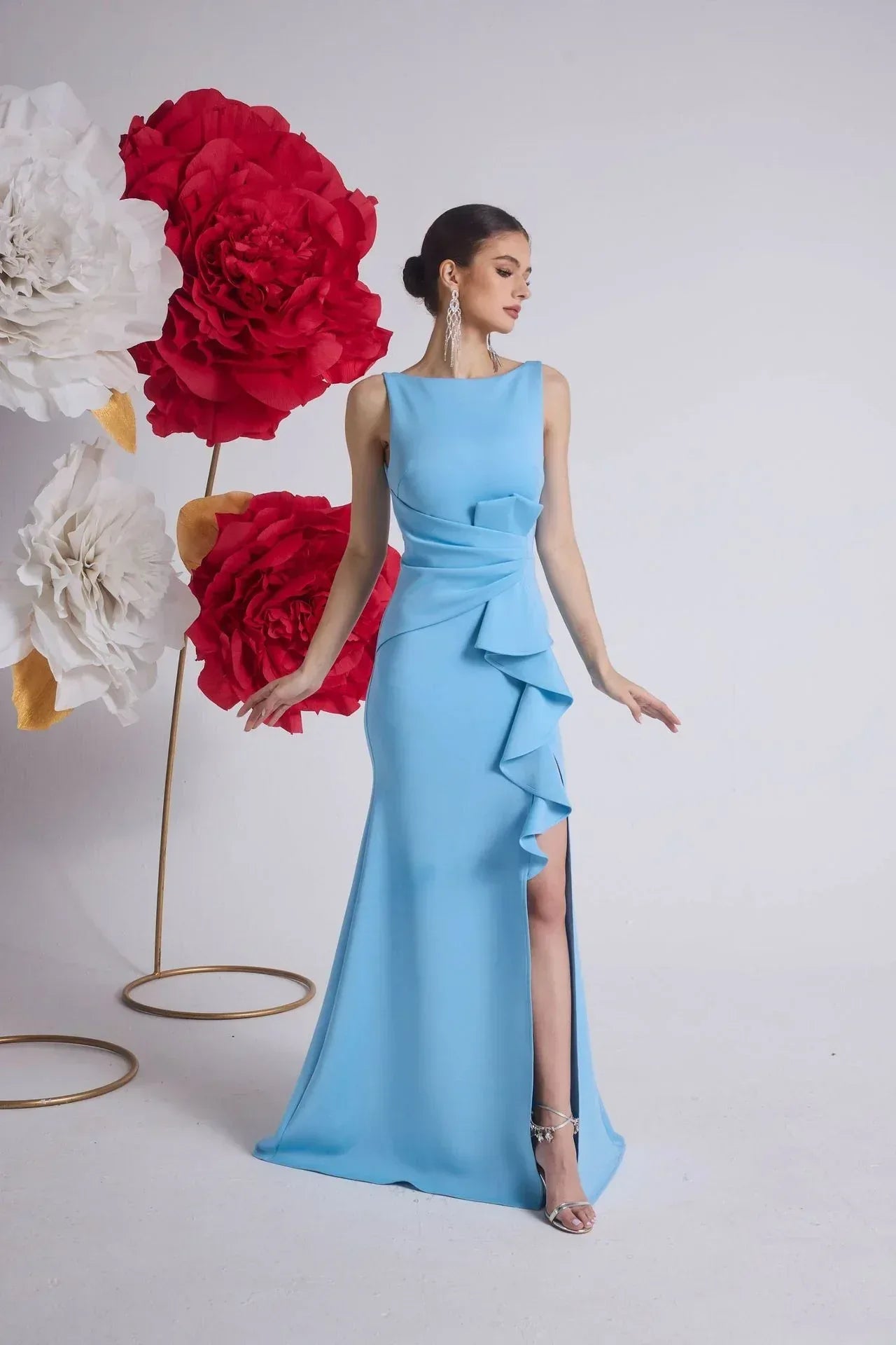 Women’s Maxi Evening Gown Dress – Ruched Waist Mermaid Formal Dress - Styeenigma