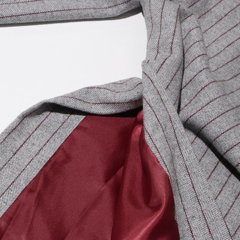 Vintage Lazy Style Grey Striped Irregular Design Blazer for Women. - Styeenigma