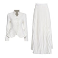 Elegant Women’s Two-Piece Set – 3D Embroidered Jacket & High-Waist Pleated Skirt - Styeenigma