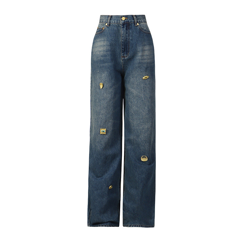 Vintage Wide-Leg Jeans for Women – Retro Loose Fit, Blue Denim Pants