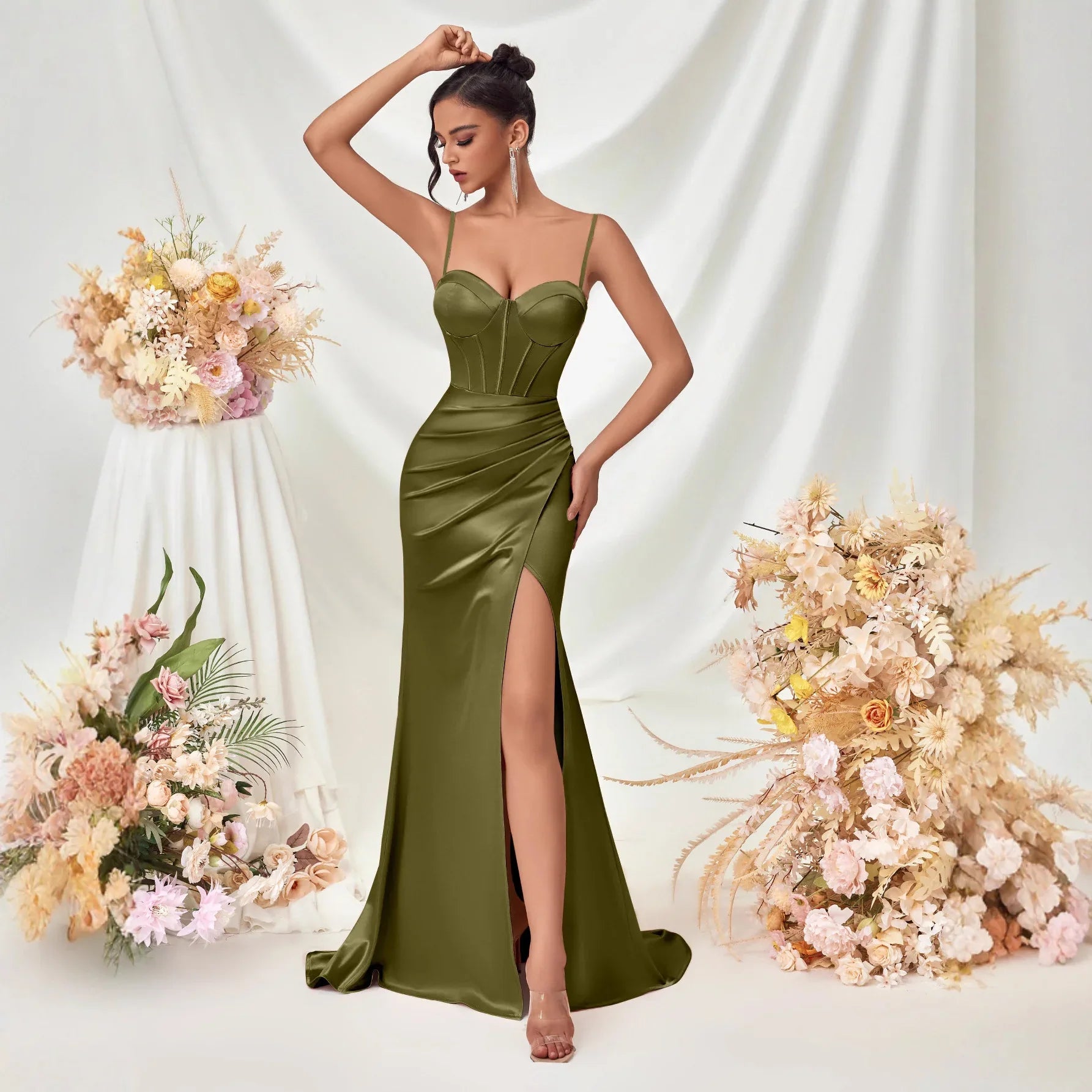 Spaghetti Strap Prom Dress with High Slit – Sleek Satin Party Gowns - Styeenigma