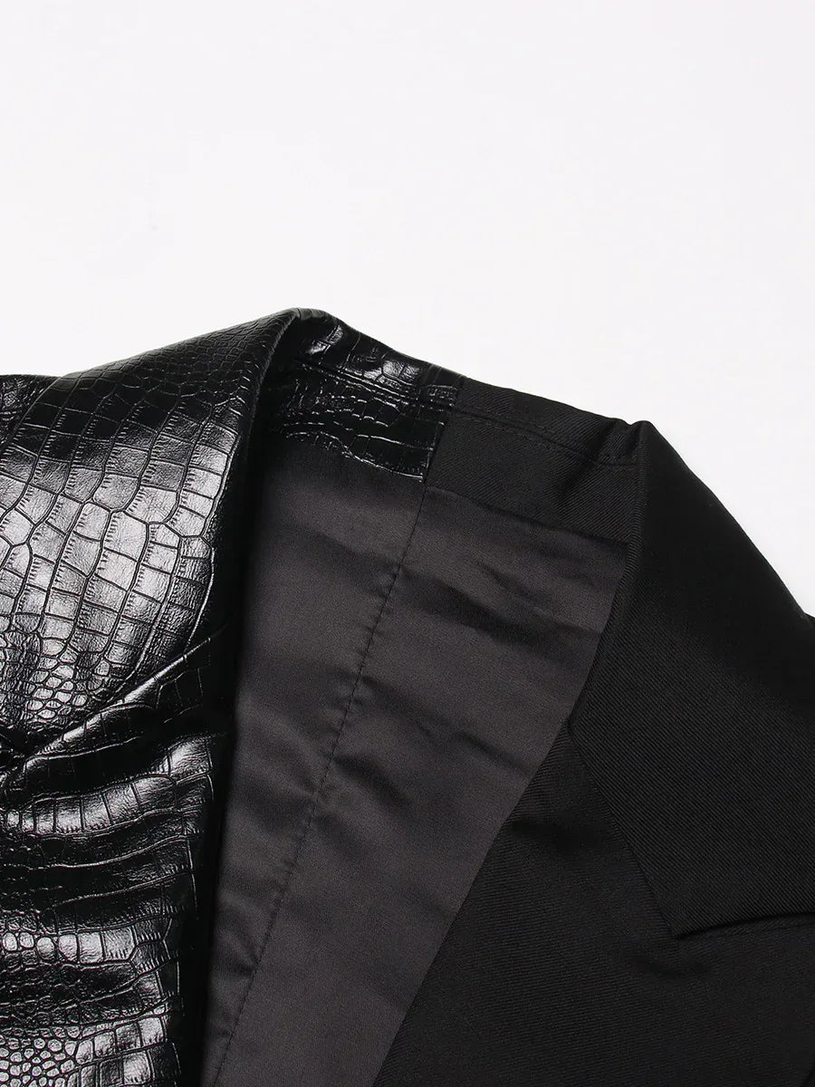 Crocodile Embossed Leather Patchwork V-Neck Vest for Women - Styeenigma