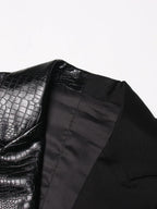 Crocodile Embossed Leather Patchwork V-Neck Vest for Women - Styeenigma