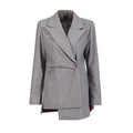 Vintage Lazy Style Grey Striped Irregular Design Blazer for Women. - Styeenigma