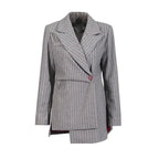 Vintage Lazy Style Grey Striped Irregular Design Blazer for Women. - Styeenigma