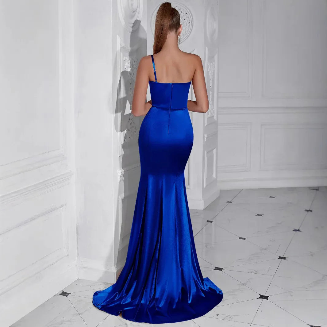 Single Shoulder Spaghetti Strap Mermaid Evening Gown with Slit - Styeenigma