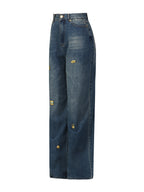 Vintage Wide-Leg Jeans for Women – Retro Loose Fit, Blue Denim Pants