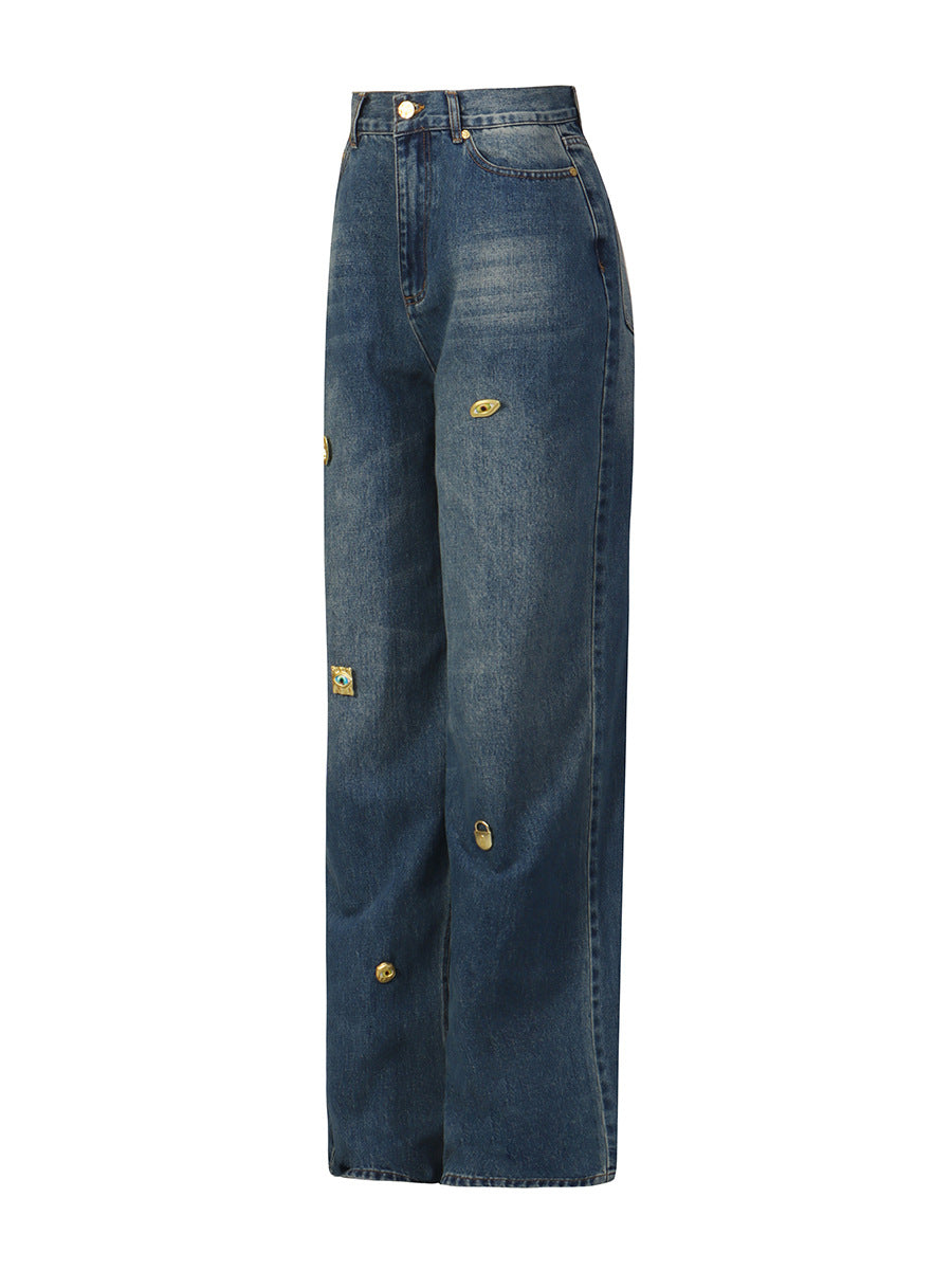 Vintage Wide-Leg Jeans for Women – Retro Loose Fit, Blue Denim Pants
