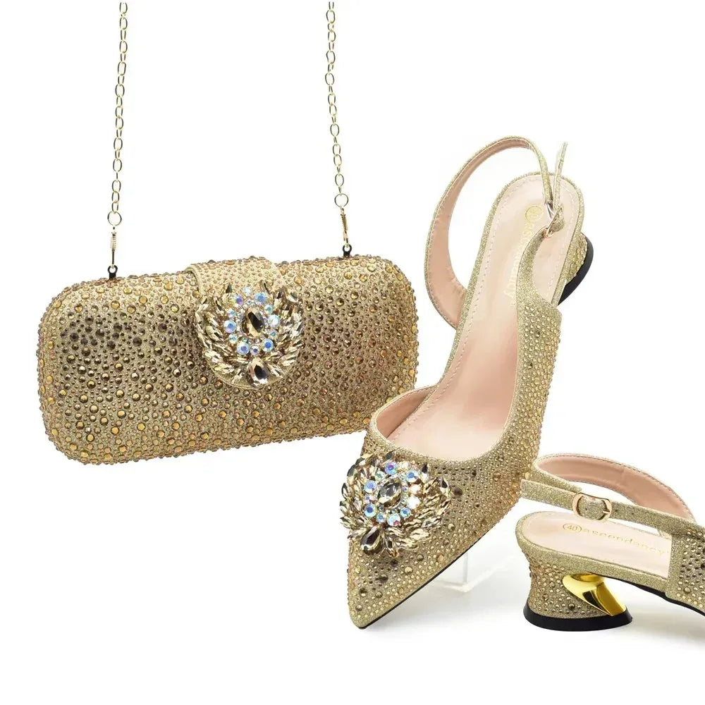 Rhinestone High Heel Shoes & Gemstone Hardbox Bag Set - Styeenigma