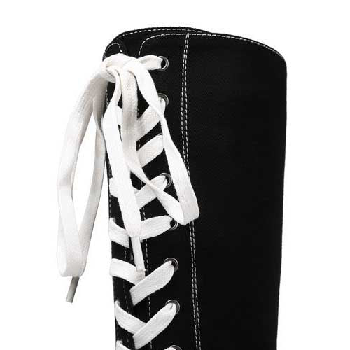 Women’s Black White Knee High Platform Stiletto Sneaker Boots Lace Up High Heel Boots