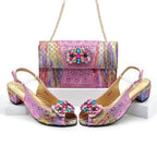 Rhinestone Floral Buckle High Heel Shoes & Bag Set - Styeenigma