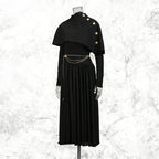 Women’s Two-Piece Set – Button-Detail Shawl & Long-Sleeve Pleated Dress - Styeenigma