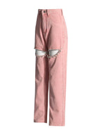 High Waist Long Rhinestone Hollow-Out Wide Leg Pants for Women