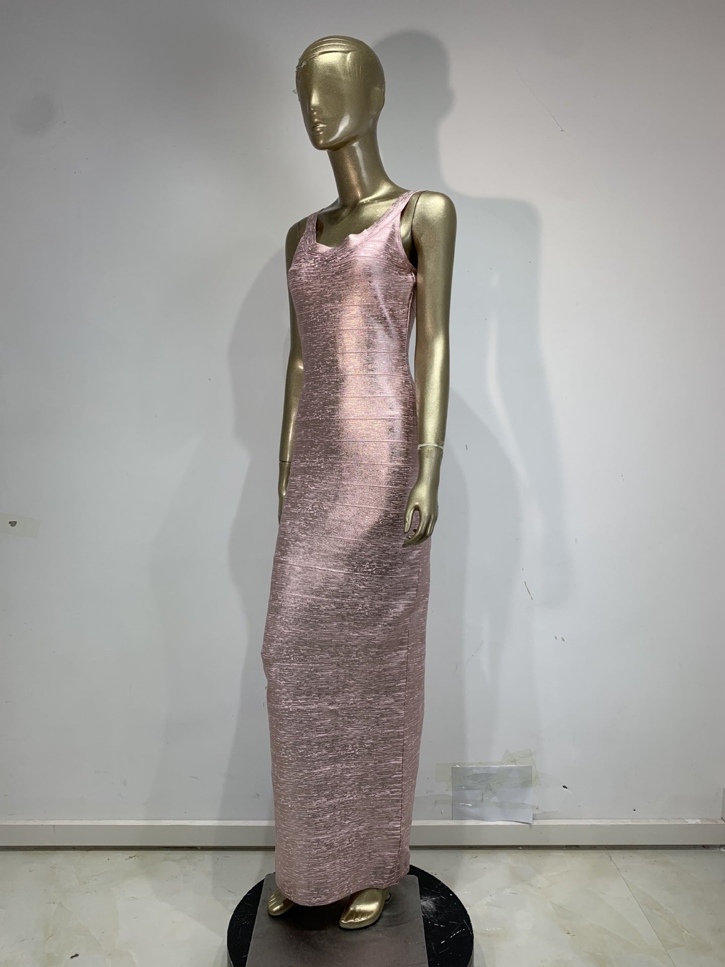Slinky Metallic Bodycon Maxi Dress | Women's Sleeveless U-Neck Stretchy Evening Gown