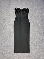 Women's Strapless Midi Dress with Crystal Stud Detailing | Evening Party Dress