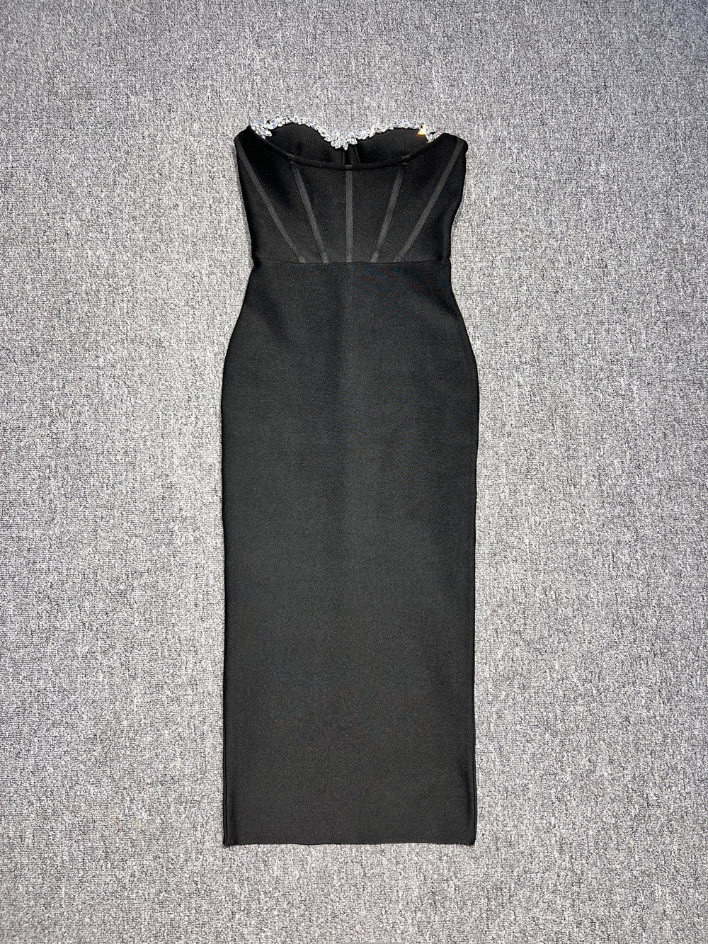Women's Strapless Midi Dress with Crystal Stud Detailing | Evening Party Dress