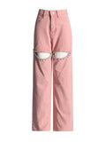 High Waist Long Rhinestone Hollow-Out Wide Leg Pants for Women