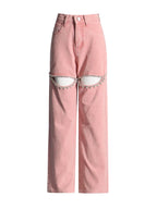 High Waist Long Rhinestone Hollow-Out Wide Leg Pants for Women