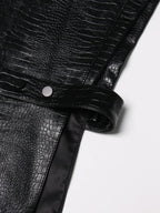 Crocodile Embossed Leather Patchwork V-Neck Vest for Women - Styeenigma