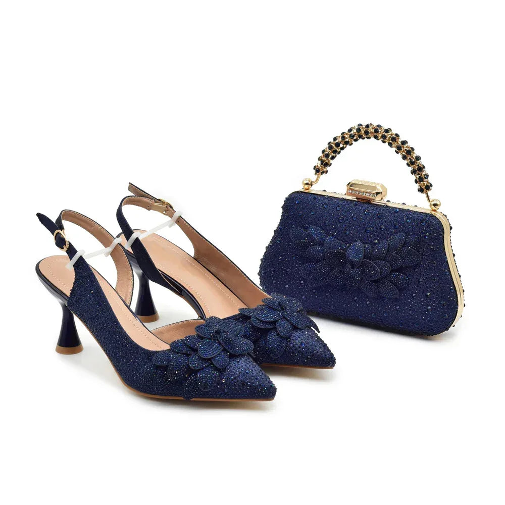Leaf Appliqué Party Shoes & Matching Bag with Stiletto Heel - Styeenigma