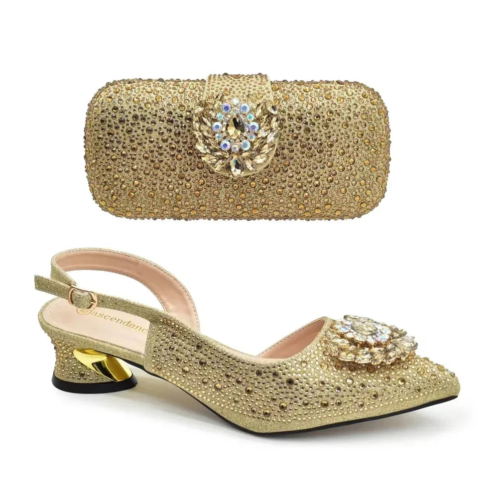 Rhinestone High Heel Shoes & Gemstone Hardbox Bag Set - Styeenigma