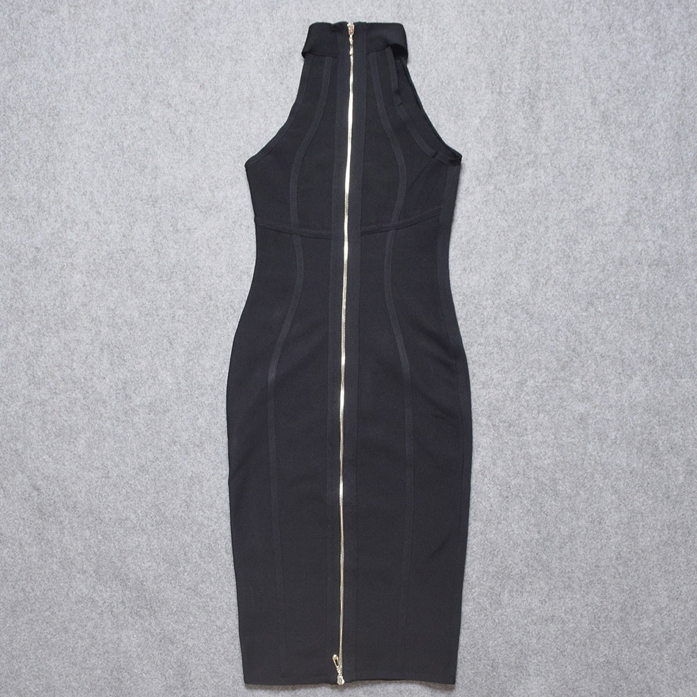 High Neck Bodycon Midi Dress – Sleeveless Perfect  for Cocktail, Date & Evening Wear