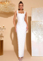 Spaghetti Strap Bandage Dress – Sleeveless Square Neck Formal Maxi Gown - Styeenigma