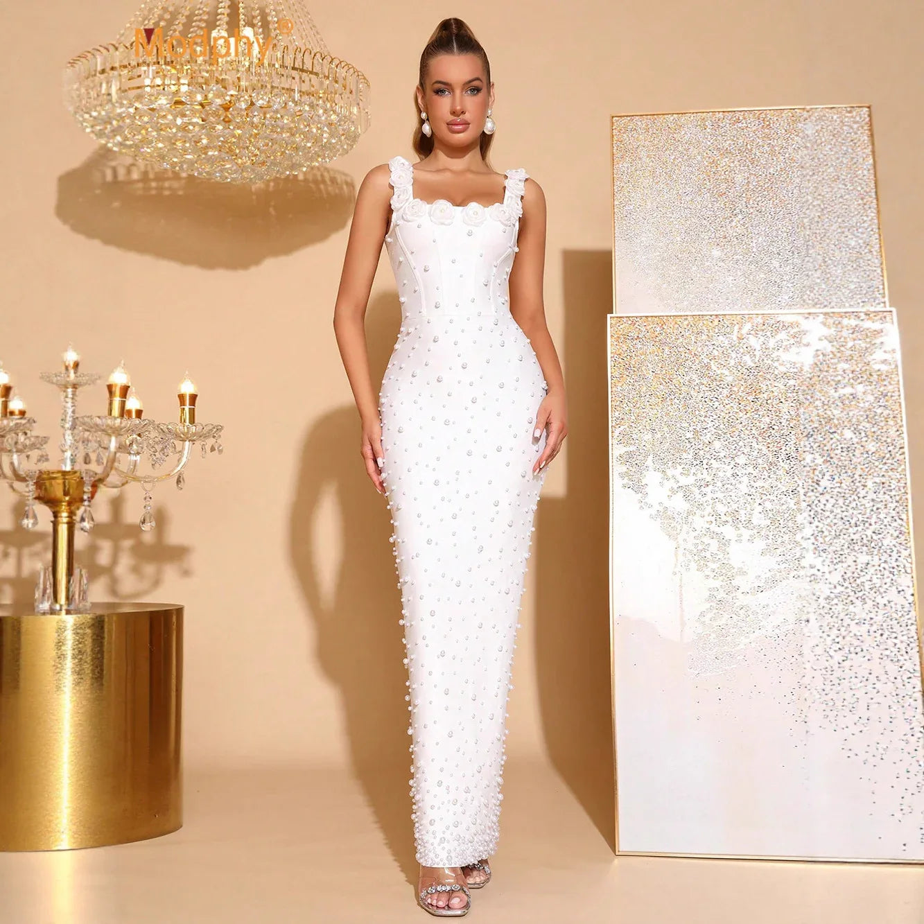 Spaghetti Strap Bandage Dress – Sleeveless Square Neck Formal Maxi Gown - Styeenigma