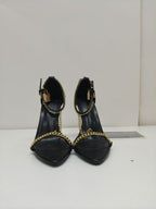 Gold Chain Stiletto Heels for Women – Metallic Sandals with Ankle Strap & Tassel Charm - Styeenigma