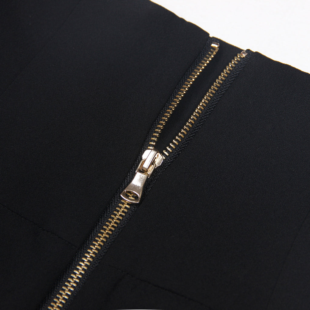 Black High-Waist Flared Trousers – Elegant Pants with Gold Buttons