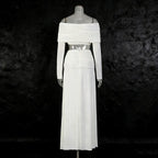 Minimalist Sexy Women’s Two-Piece Set – Off-Shoulder Long Sleeve Crop Top & Pleated Skirt - Styeenigma