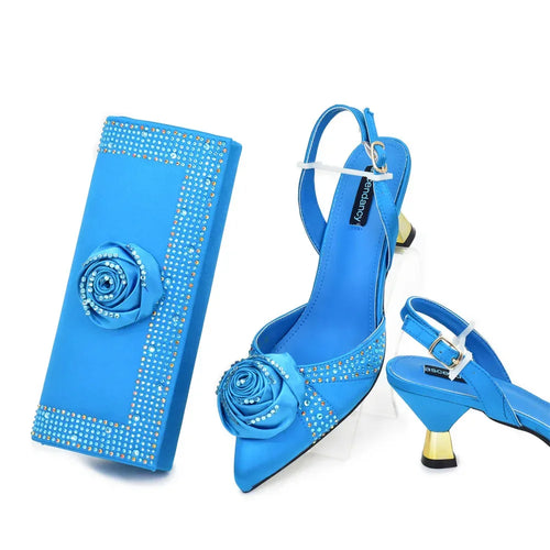 3D Floral Appliqué Mid-Heel Pumps & Evening Bag Set - Styeenigma