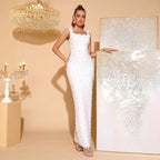 Spaghetti Strap Bandage Dress – Sleeveless Square Neck Formal Maxi Gown - Styeenigma
