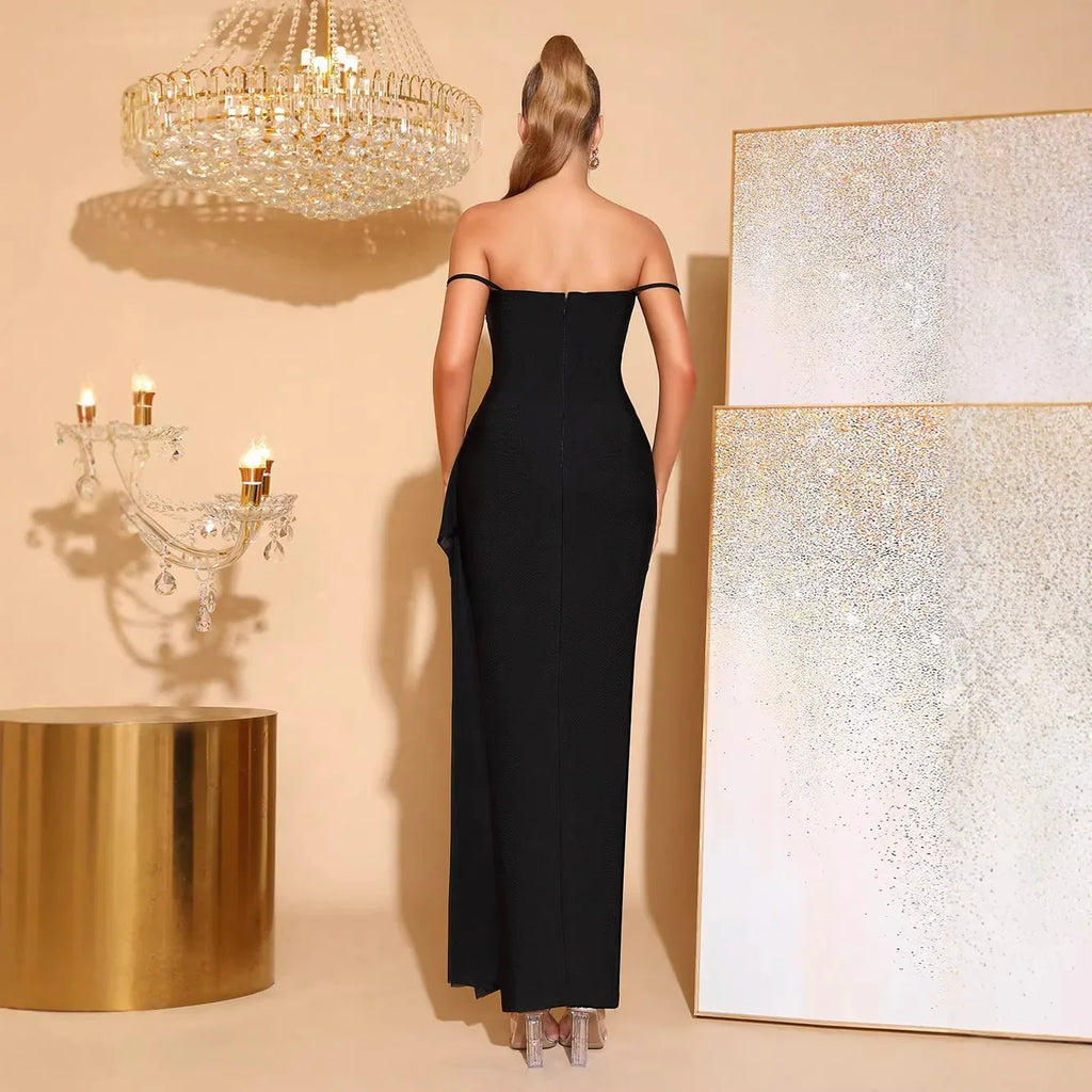 Rhinestone Beaded Bandage Evening Dress – Spaghetti Strap Bodycon Maxi Gown - Styeenigma