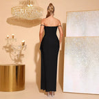 Rhinestone Beaded Bandage Evening Dress – Spaghetti Strap Bodycon Maxi Gown - Styeenigma