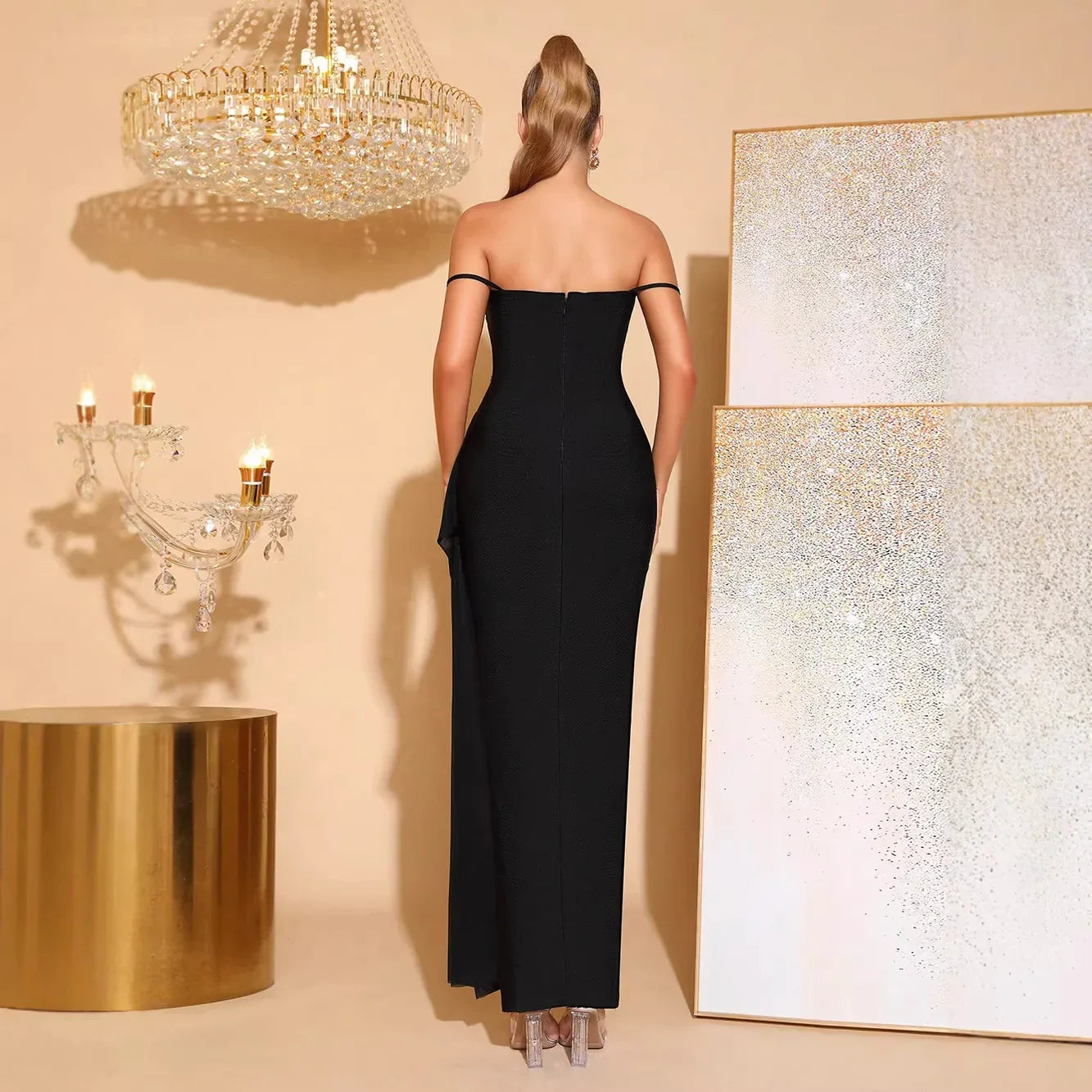 Rhinestone Beaded Bandage Evening Dress – Spaghetti Strap Bodycon Maxi Gown - Styeenigma