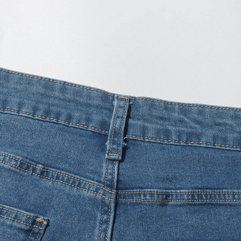High-Waist Rhinestone Patchwork Wide-Leg Jeans Straight Denim Pants Women