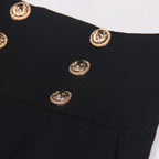 Black High-Waist Flared Trousers – Elegant Pants with Gold Buttons