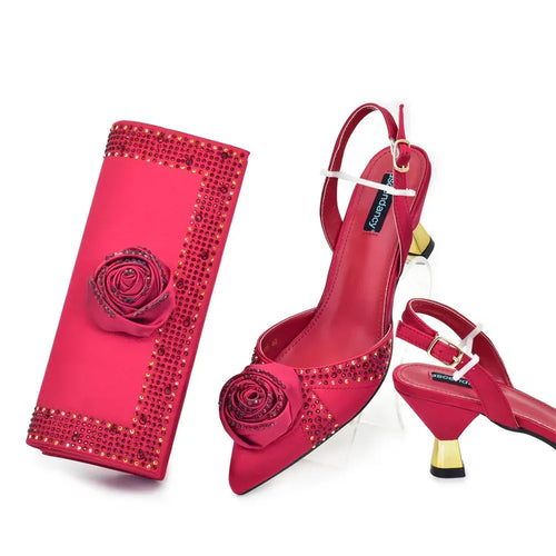 3D Floral Appliqué Mid-Heel Pumps & Evening Bag Set - Styeenigma