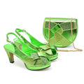 Peep Toe Rhinestone High Heel Sandals & Matching Bag Evening Set - Styeenigma