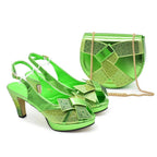 Peep Toe Rhinestone High Heel Sandals & Matching Bag Evening Set - Styeenigma