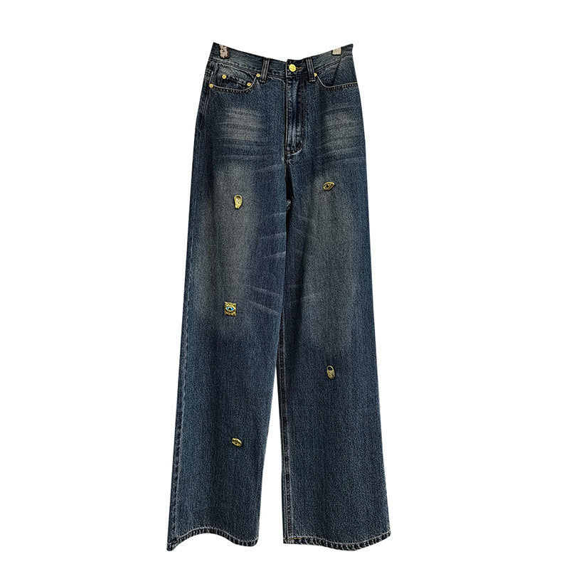 Vintage Wide-Leg Jeans for Women – Retro Loose Fit, Blue Denim Pants