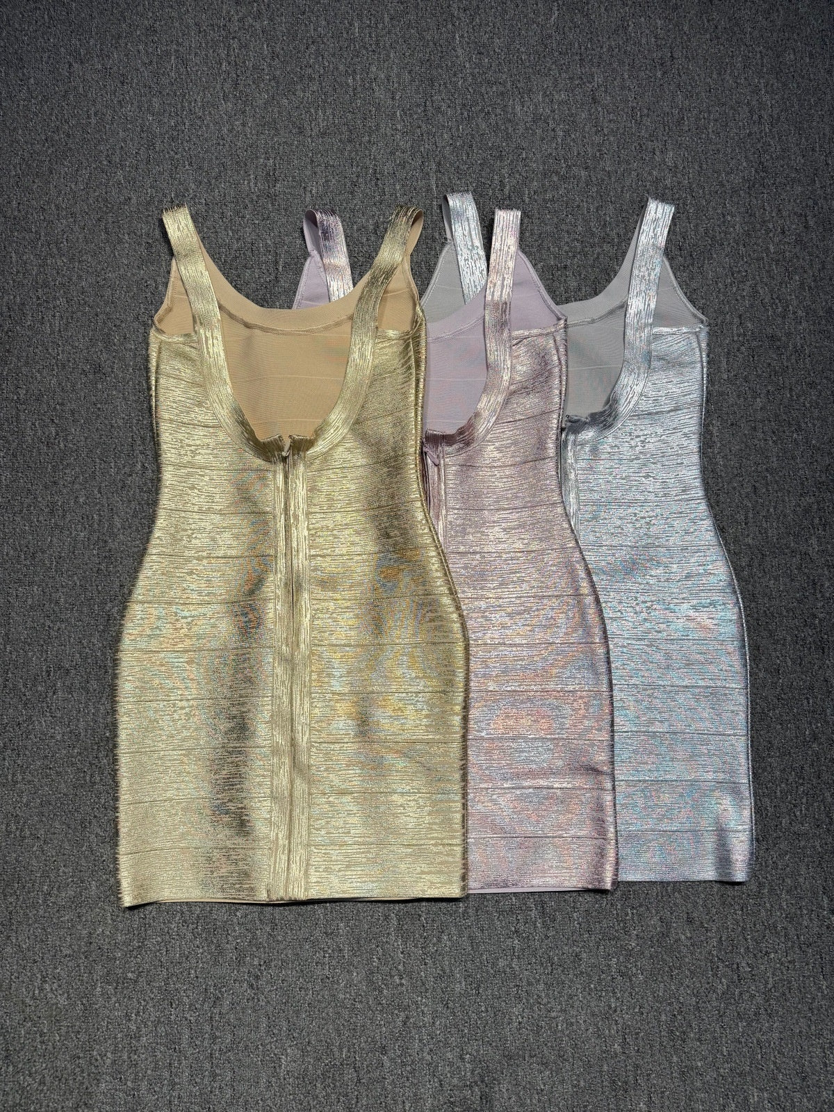 Shimmering Metallic Mini Dress - Sleeveless U-Neck Bandage Party Dress for Women
