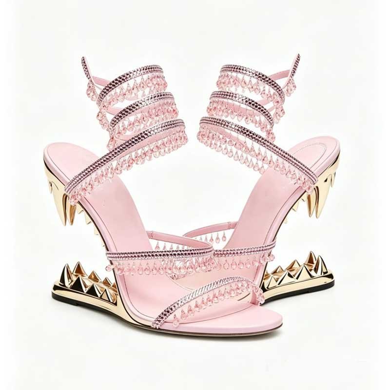 Rhinestone Gladiator Heels – Strappy Spike Heel Sandals for Women - Styeenigma