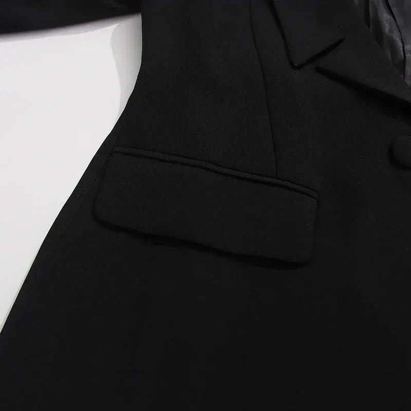 Women’s Black Suit Two-Piece Set – Rhinestone Blazer & High-Waist Straight Leg Pantsuit - Styeenigma