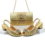 Rhinestone Floral Buckle High Heel Shoes & Bag Set - Styeenigma