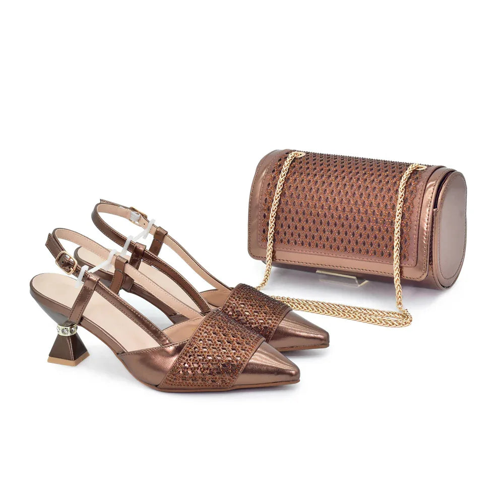 Pointed Toe Rhinestone Stiletto Sandals & Bag Bridal Set - Styeenigma